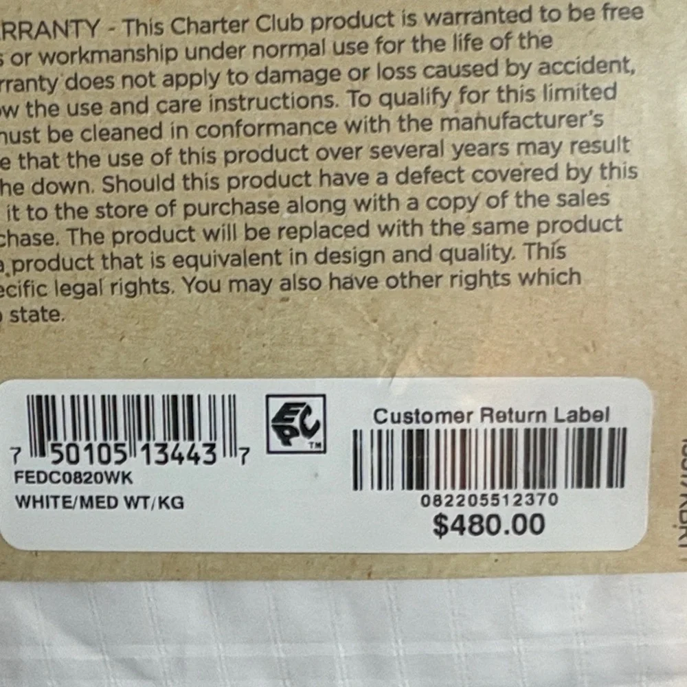 Charter Club medium Weight Down Comforter